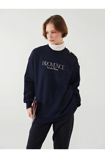 LC Waikiki Γυναικείο χοντρό χιτώνα φούτερ LCW Modest Navy με λαιμόκοψη