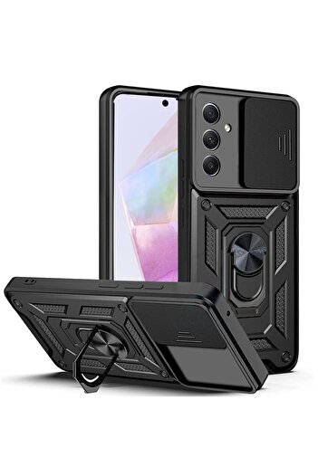 Fibaks Galaxy S25 Case Camera Protection Armor Military Tank Protective Cover with Sliding Ring