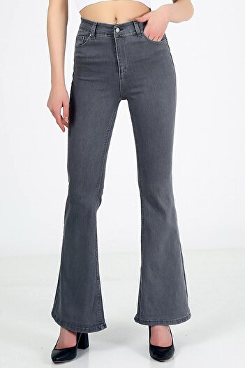 Trn JNS Linda Tall Flare Koyu Gri Ispanyol Jean Kot Pantolon