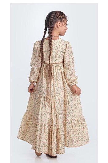 Mnk Baby&Kids Muslin Fabric Girls Long Sleeve Hijab Dress M00705 Cream