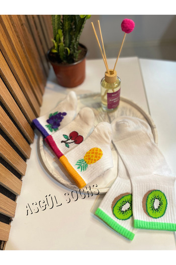 ASGÜL SOCKS Κολεγιακές κάλτσες με σχέδια φρούτων σετ 4 ζευγαριών
