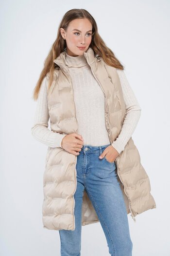 Olcay Removable Hooded Patterned Inflatable Vest Taş 8210