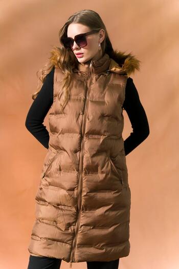 Olcay Removable Hooded Patterned Inflatable Vest Taba 8210