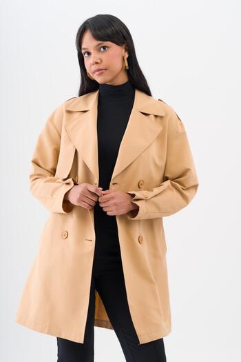Olcay Unlined Trench Coat with Cloak and Epaulet Detailed Water Repellent Features KAMEL 6541