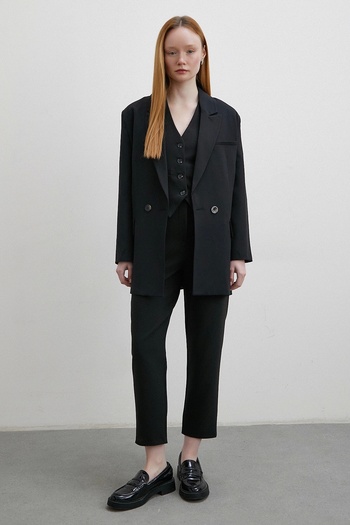 Never more Black Skinny Trousers - Cloth with Front Collets