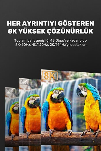 CONOCER Ultra Yüksek Hızlı 8k Hdmi 2.1 Kablo, 4k 144hz Hdmi Kablosu 2 Metre Hdtv Kablosuuyumlu