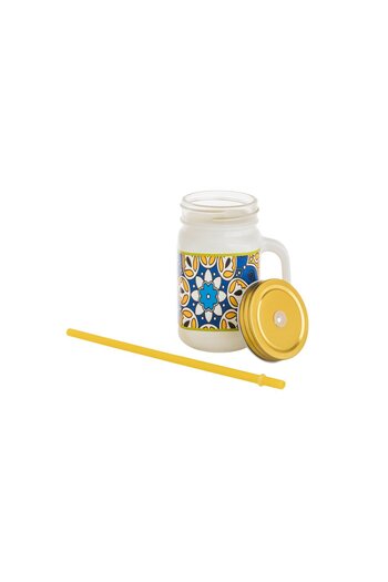 HIC Colored Glass Mug With Straw Set 450 ml 6 Pieces