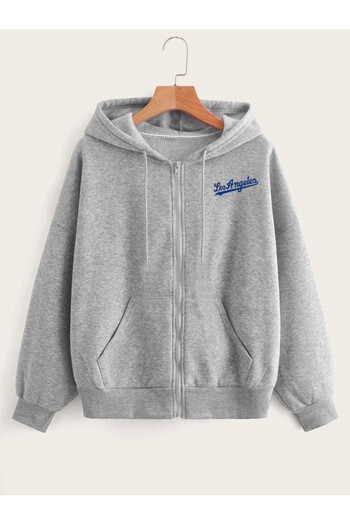 Pink Sky Φούτερ Los Angeles με στάμπα Unisex Γκρι Μπλε Oversize με κουκούλα