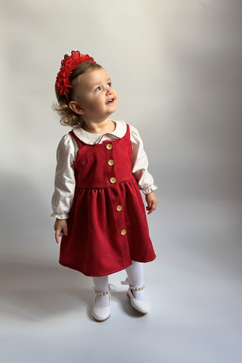 ALYRA Long Sleeve Velvet Gilet Dress for Baby Girls - 2-Piece Combed Cotton Special Occasion Holiday with Underwire