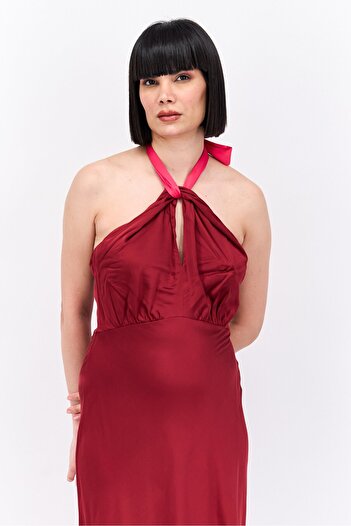 Scotch & Soda Women Plain Midi Dress, Maroon