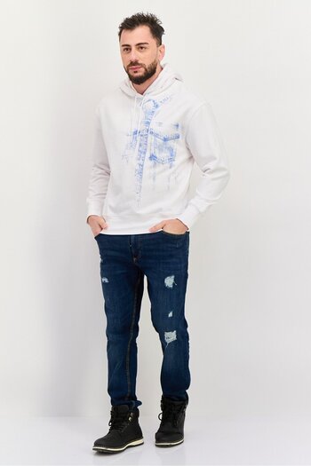 Esprit Men Hooded Graphic Print Long Sleeves Sweatshirt, White Combo