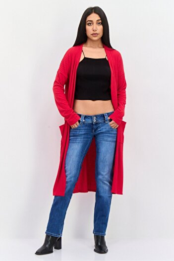 Brave Soul Women Long Sleeves Textured Cardigan, Red