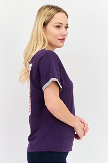 WRANGLER Women Crew Neck Short Sleeves Brand Logo T-Shirt, Purple