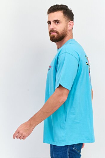 WRANGLER Men Crew Neck Short Sleeves Printed T-Shirt, Turquoise
