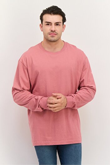 GAP Men Crew Neck Long Sleeves Solid T-Shirt, Rose Pink
