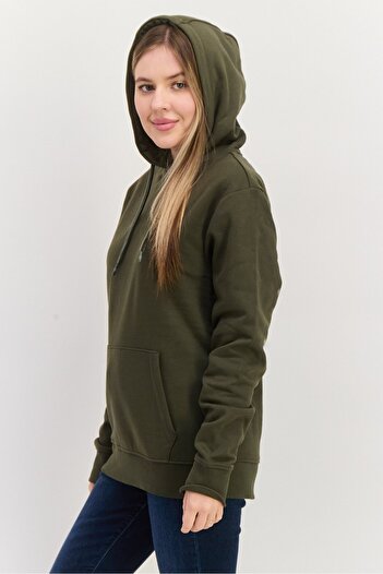 Threadbare Women Hooded Embroidered Sweatshirt, Dark Khaki