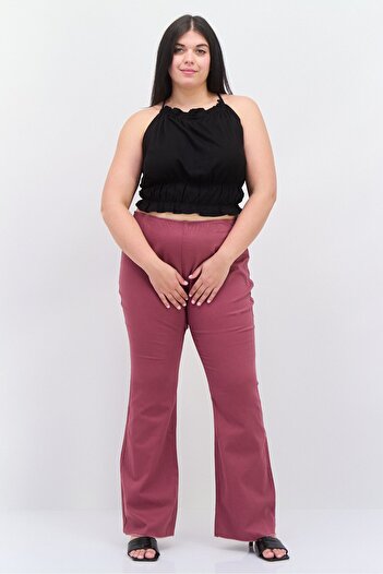 Tinseltown Women Plus Size High Rise Solid Flared Pants, Mauve