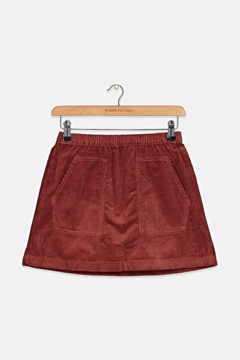 Tchibo Kids Girl Corduroy Front Pocket Pull On Skirt, Brown