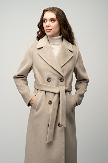 Olcay Exclusive Double-breasted Coat - Point Detail, STONE 3055