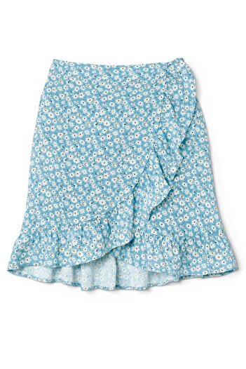 Tchibo Kids Girl Floral Print Midi Skirts, Turquoise