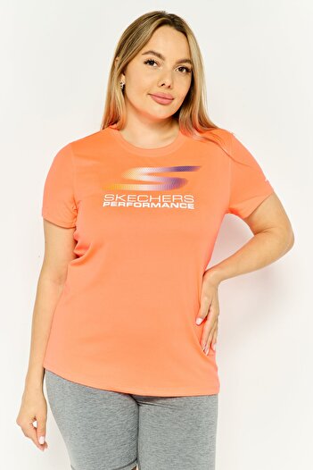SKECHERS Women Sportswear Fit Short Sleeve Training T-Shirts, Coral Red
