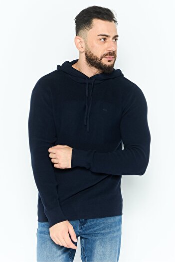 Michael Kors Men Hooded Embroidered Logo Sweater, Navy Blue