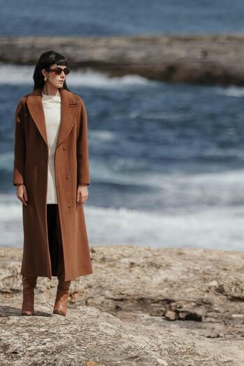 Olcay Reglan Sleeve Snap Closure Maxi Coat Tütün 3063-Y