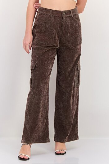 En Saison Women Regular Fit Corduroy Cargo Pants, Brown