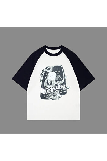 GOSSİP TEAM Λευκό Unisex Μαύρο Μπλουζάκι μάρκας Raglan Calling