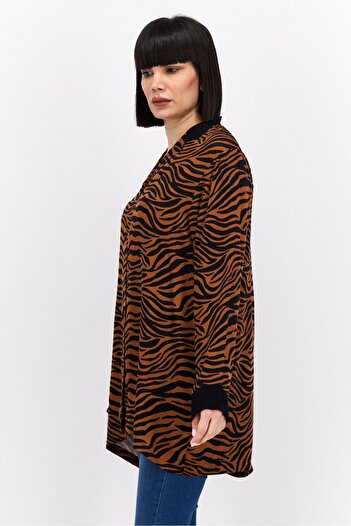 Marilyn Monroe Women Notch Collar Long Sleeve Animal Print Blouse, Multicolor