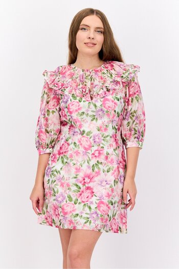 Forever New Women Floral Print Mini Ruffle Dress, White