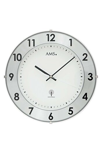 AMS Wall Clock 5948, Quartz, White/silver, Analogue, Modern