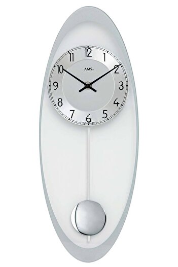 AMS Wall Clock 7416, Quartz, Silver, Analogue, Modern