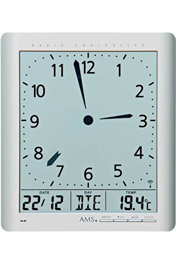 AMS Wall Clock 5898, Quartz, Grey, Digital, Modern