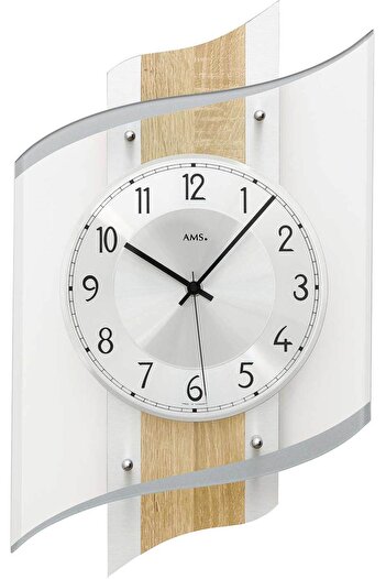 AMS Wall Clock 5520, Quartz, Silver, Analogue, Modern
