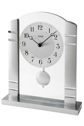 AMS Table Clock 1118, Quartz, Silver, Analogue, Modern