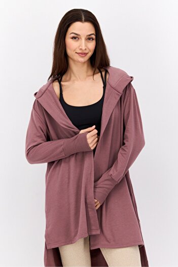 Nine West Women Hood Neck Brand Logo Cardigan, Mauve
