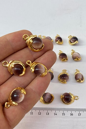 Hayalperest boncuk Yuvarlak Doğal Taşlı Gold Detaylı Kolye Ucu