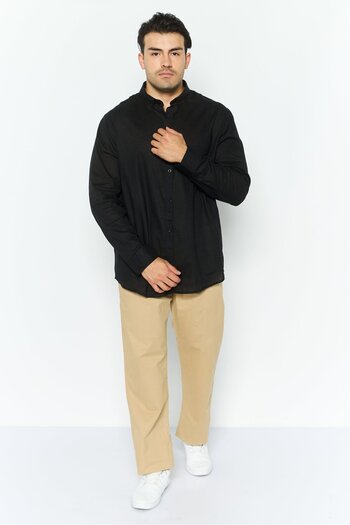 Threadbare Men Regular Fit Solid Long Sleeve Casual Shirt, Black
