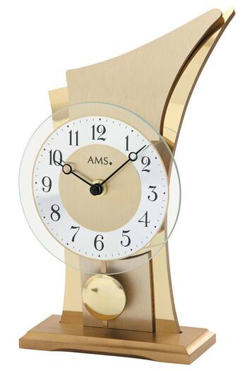 AMS Table Clock 1137, Quartz, Gold, Analogue, Modern