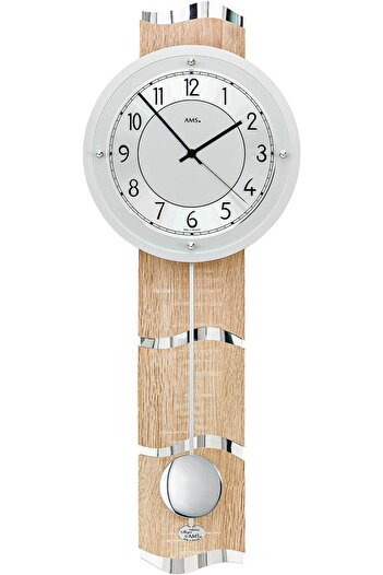 AMS Wall Clock 5214, Quartz, Silver, Analogue, Modern