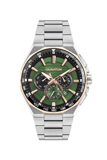 Quantum Pwg1056.570 Quartz Steel Grey Green Dial 5 Atm 45 mm Men's Wrist Watch