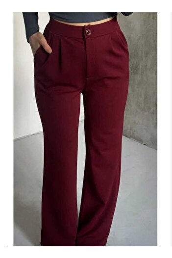 NEVEGE BUTİK Women's Knitted Fabric Full Lycra with Buttons Palazzo-Bordoo02