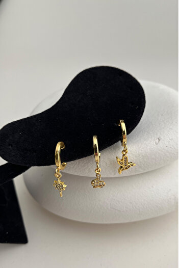 Modex Gold Zircon Stone Triple Earrings