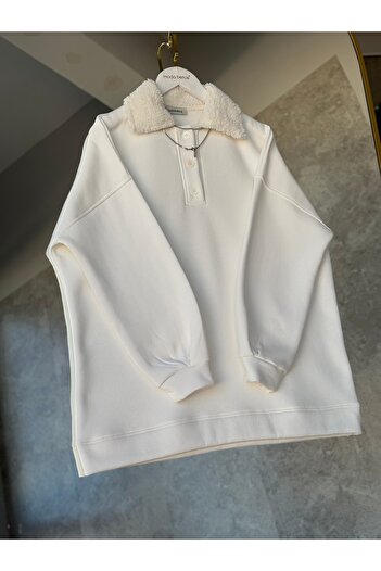 modabetce Standard Size Oversize Women's Sweatshirt with Fur Collar