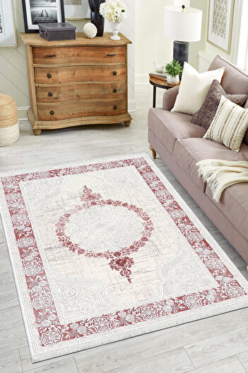 VOPTEKS Pembe Halı Salon Halısı Makinede Yıkanabilir Halı Kaymaz Taban Halı
