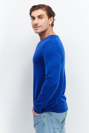 CELIO Men V-Neck Plain Sweater, Blue