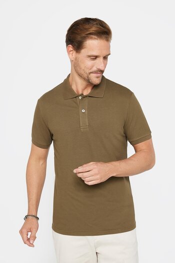 Tudors Men's Slim Fit Slim Fit 100% Cotton Plain Pique Khaki Polo Collar T-Shirt