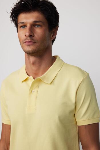 Tudors Men's Slim Fit Slim Fit 100% Cotton Plain Pique Yellow Polo Collar T-Shirt