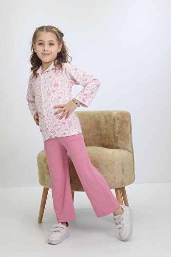 MİNİKANKA Merino Fabric 3-10 Years Old Girl's Long Sleeve Shirt Detailed Spanish Leg Girl's Double Suit
